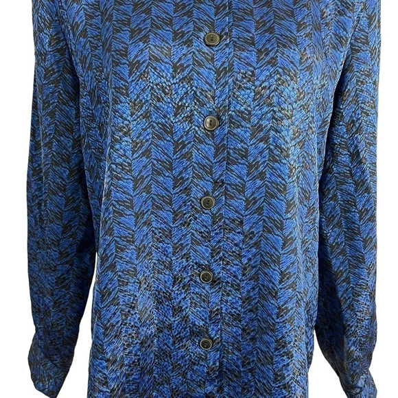 Norton McNaughton Womens Button Up Blouse 6 Royal Blue Black Shoulder Pads Retro - Picture 6 of 9